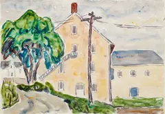 Allen Tucker, Landscape with House and Tree, Possibly Maine, 1936, watercolor and pencil