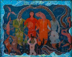 Untitled (Mystical Wedding) by Frantz Zephirin, acrylic on board, offered Apr 2022