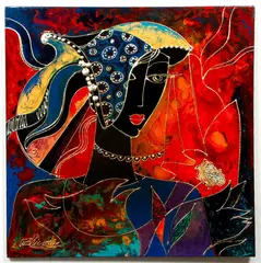 Oleg Zhivetin, A Pretty Lady, mixed media and lacquer on canvas