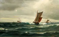 Wilhelm Victor Bille, Seascape with Boats, c., oil on canvas