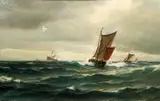 Wilhelm Victor Bille, Seascape with Boats, c., oil on canvas
