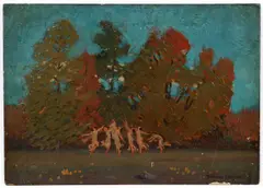 Blendon Campbell, Six Nymphs Dancers in Autumn, undated, oil on canvasboard