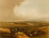 Karl Bodmer, Fort Union on the Missouri, engraving in hand-colouring and heightened with gum-Arabic