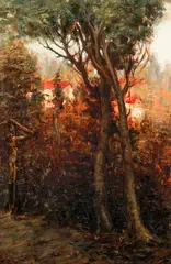 Crucifix in the Villa Garden, undated by Giuseppe Alberto Cocco, oil on wood panel, offered Mar 2022