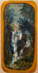Louis Michel Eilshemius, Waterfall, oil paper laid on thin board