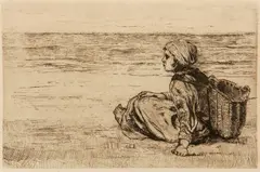 Jozef Israëls, Girl on the Shore, undated, etching on paper