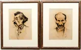 Issachar Ber Ryback, Pair of Character Portrait Drawings, charcoal on paper, apparently
