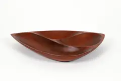 Emil Milan, 3 Compartment Dish, carved wood likely teak
