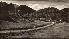 Asa Cheffetz, The Road Home, circa 1948, wood, engraving