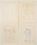 Bob LaBobgah, Group of 4 Female Angel Drawings: Woman Holding the Void, L'Hommage a Luis Bunuel and two Untitled, 1984, mixed media with pencil and gouache