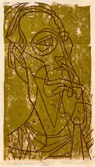 Herschel Levit, Age of Anxiety, 1952, two color, linocut on paper