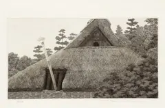 Japanese Roofline with Exhaust Pipe by Ryohei Tanaka, 1975, etching, offered Mar 2022