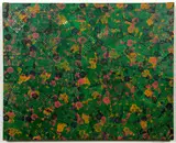 Paul Warhola, Chicken Scratch in Green, Pink and Yellow, 1990, acrylic on canvas