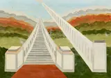 William H. West, Untitled, Marble Stairway to the Sky - Scene by Me 1901, acrylic on board, 1973