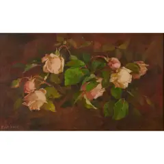 Edith White, "Roses", oil on board; [approximate dimensions -