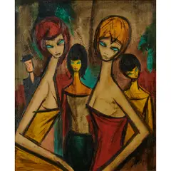 Charles Levier, "Femmes Dans La Rue", oil on canvas, [approximate dimensions -