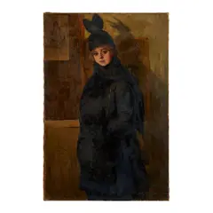 Elmer Hader, "Portrait of a Young Lady", oil on canvas; [approximate dimensions - 54 1/4" H x 36 1/8" W];