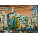 Jack Laycox, "North Beach,", oil on canvas, [approximate dimensions - canvas: 28 1/2" H x 38" W]