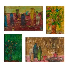 Pascal Cucaro, Still Lives, 1964, four, oils on masonite, [approximate dimensions - each measures