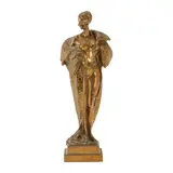 Bruno Zach, Nude in Fur Coat, bronze with gilt patina, [approximate dimensions - overall: 16" H x 6" W x 3" D]