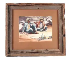 Featured in this lot is an Original Signed Craig Sheppard, "Coffee", 1974, a by Craig Sheppard, watercolor on paper in a rustic wood, offered Nov 2023