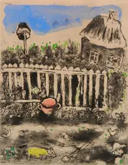 - ''Le Pot de Terre et le Pot Fer'' (V. 147)- by Marc Chagall, etching, from The Fables de la Fontaine, paper, age toned and light struck, offered Dec 2019