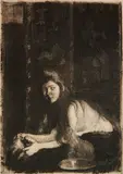 Paul-Albert Besnard, - ''Le Femme au Vase'' (Delteil 106 iii/III)-, etching and aquatint, 1894