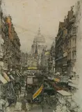 Luigi Kasimir, - ''London, Fleet Street''-, etching and aquatint in color