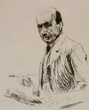 Max Liebermann, - ''Selbstbildnis mit der Palette'' (Schiefler 117)-, drypoint,, 1911, sgined and
