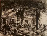 Max Liebermann, - ''Kellergarten in Rosenheim'' (Schiefler 35 ivB.1)-, etching, 1895, sgined in pencil, from the deluxe