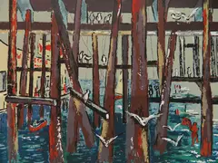 - ''Under The Pier''- by R. Freeman Worthley, silkscreen in color, 1952, offered Dec 2019