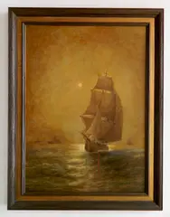 Wesley Webber, - Clipper Ship at Night-, oil on canvas (relined)