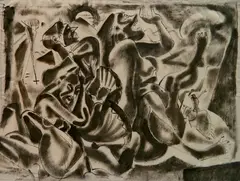 Paul Travis, - ''Panic''-, watercolor and pen and ink on paper, 1951