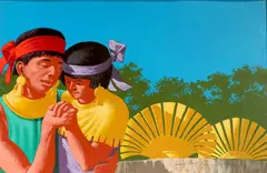Leonard E Fisher, - ''The Two Mountains''-, acrylic on paper, 1999