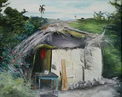 Louverture Poisson, - Hut in Landscape-, oil on canvas, 1973