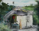 Louverture Poisson, - Hut in Landscape-, oil on canvas, 1973