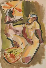 Gabriel, - Females with Baskets-, watercolor on paper, 1954