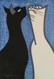 Kiyoshi Saitō, - Two Cats and A Butterfly- woodblock in colors, signed in white, ink in the