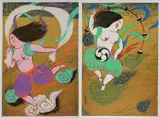 Mayumi Oda, - Wind and Thunder Goddess-, silkscreen in colors (diptych), both