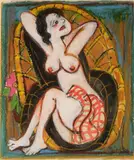 Yoshitoshi Mori, - Woman in A Bamboo Chair-, mixed media on paper, 1986