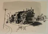 Yasuo Kuniyoshi, - Street Scene-, ink on board, 1976