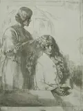 Gerald Brockhurst, - ''Deux Landises'' (Fletcher 38 vii/VII)-, etching on blue tinted paper, 1923