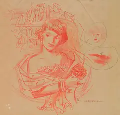 Jon Whitcomb, - Young Woman- red, pencil on paper