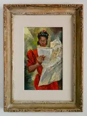 Todros Geller, - Woman Reading a Newspaper-, oil on panel, 1944