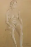 Clyde Singer, - Seated Nude-, graphite and white chalk on paper, 1934