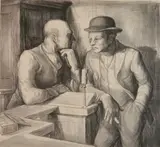 Charles Wheeler Locke, - ''At Mc Sorely's Bar''-, lithograph, 1929