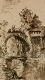 Mary Nimmo Moran, - ''The Bridge House''-, etching