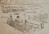 Joseph Pennell, - ''Shipping from Columbia Heights'' (Wuerth 834)-, etching and drypoint, 1924