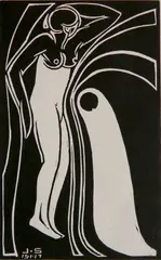 John Storrs, - ''Beauty and The Beast (Femme Nue)''-, woodcut, 1917, annotated '1st of 4- 1st' in pencil, very good condition