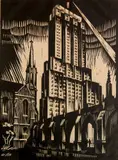 Charles Turzak, - ''Palm Olive Building, Chicago''-, woodcut, 1931